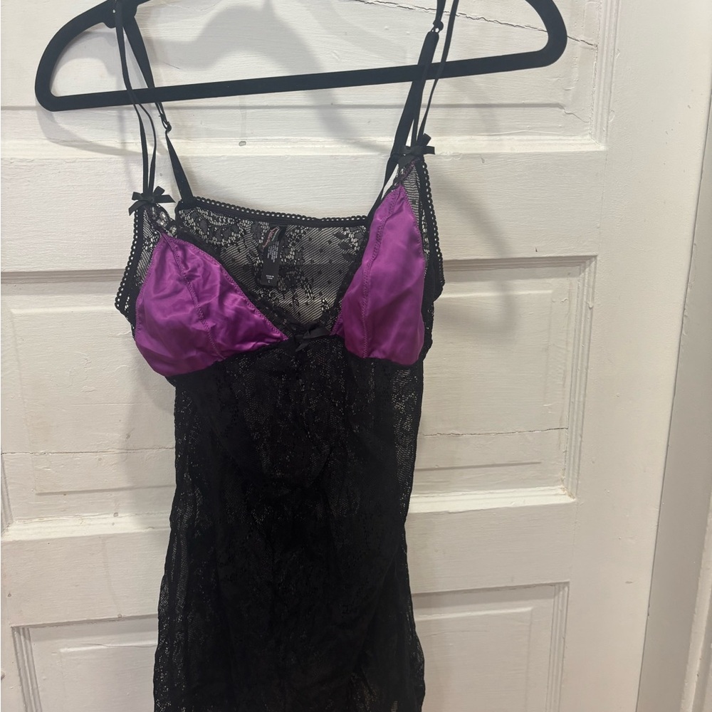 Victoria's Secret Black and Purple Lace Chemise